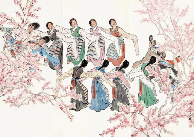 葉淺予高原之春紙本設(shè)色211cm×98cm、211cm×105cm、211cm×98cm1964年